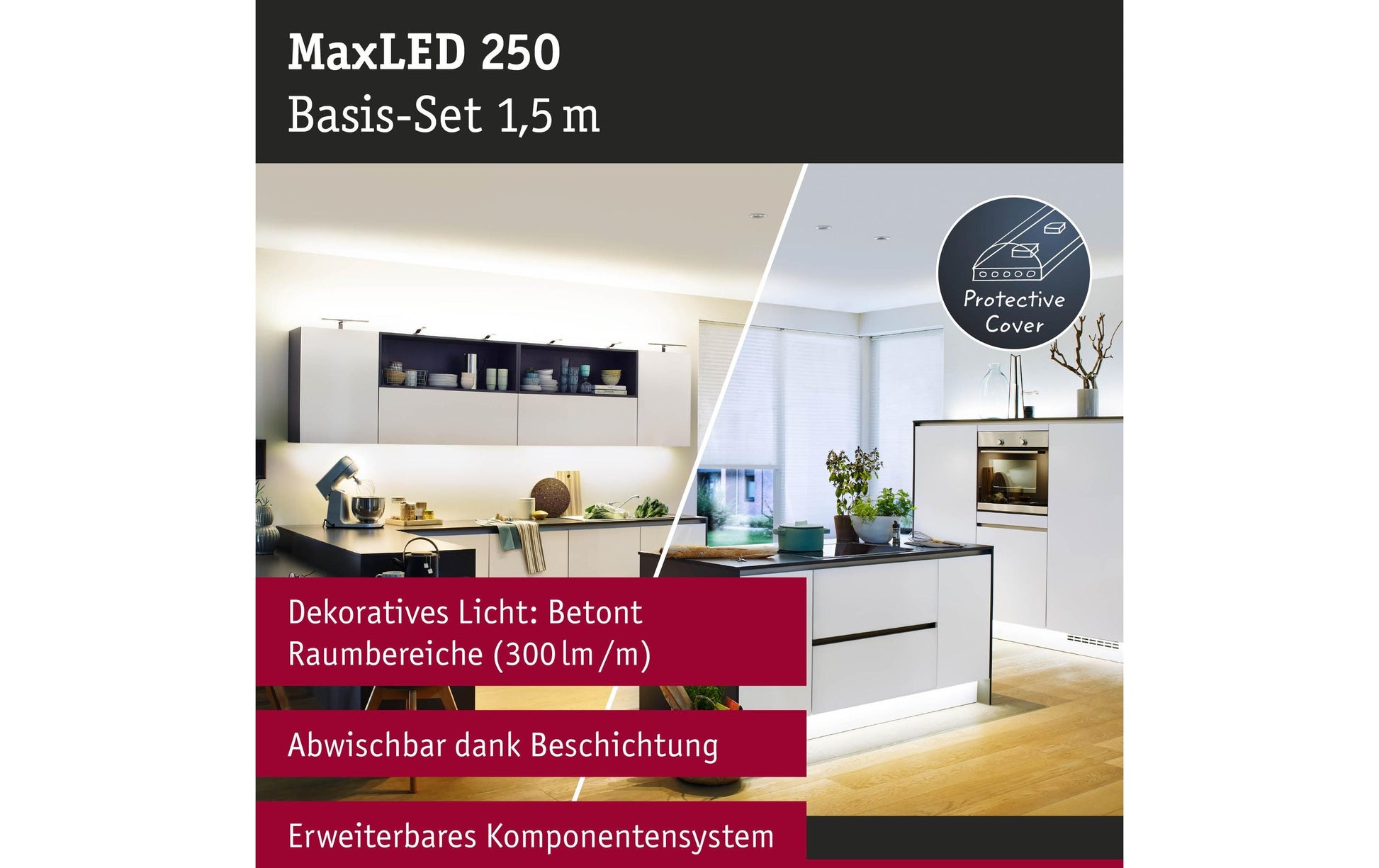 Paulmann LED-Strip MaxLED 250 – Basisset, 1,5 m, 405 lm, 5,5 W, 2700–6500 K, dimmbar, IP44, weiss, inkl. Fernbedienung
