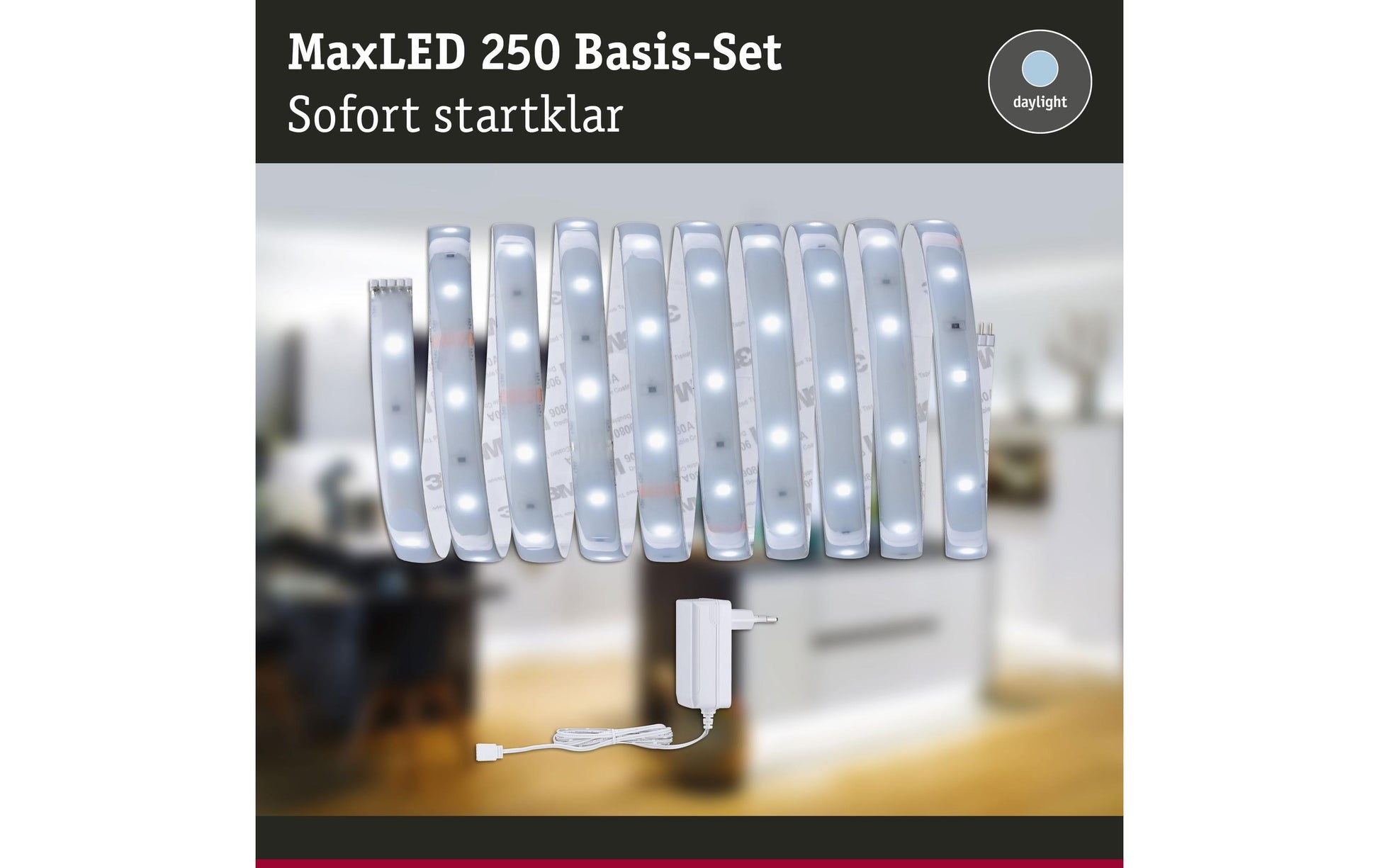 Paulmann LED-Strip MaxLED 250 – Basisset, 3 m, 900 lm, 12 W, 6500 K, dimmbar, IP44, weiss, inkl. Netzteil