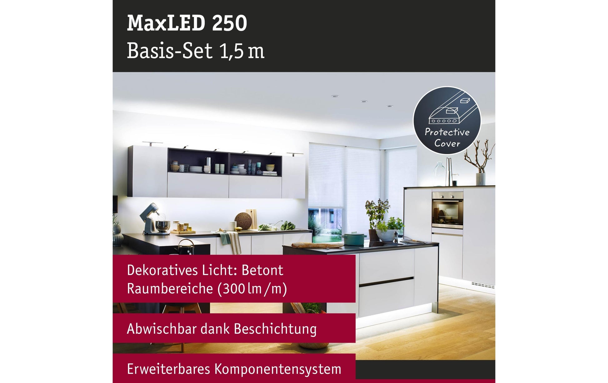 Paulmann LED-Strip MaxLED 250 – Basisset, 1,5 m, 450 lm, 6 W, 6500 K, dimmbar, IP44, weiss, inkl. Netzteil