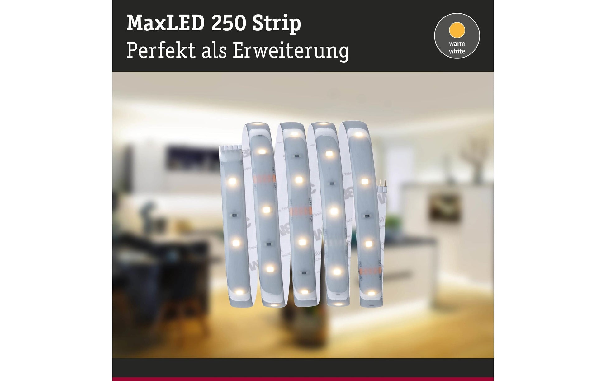 Paulmann LED-Strip MaxLED 250 – 1 m, 300 lm, 4 W, 2700 K, dimmbar, IP44, weiss, festverbaut