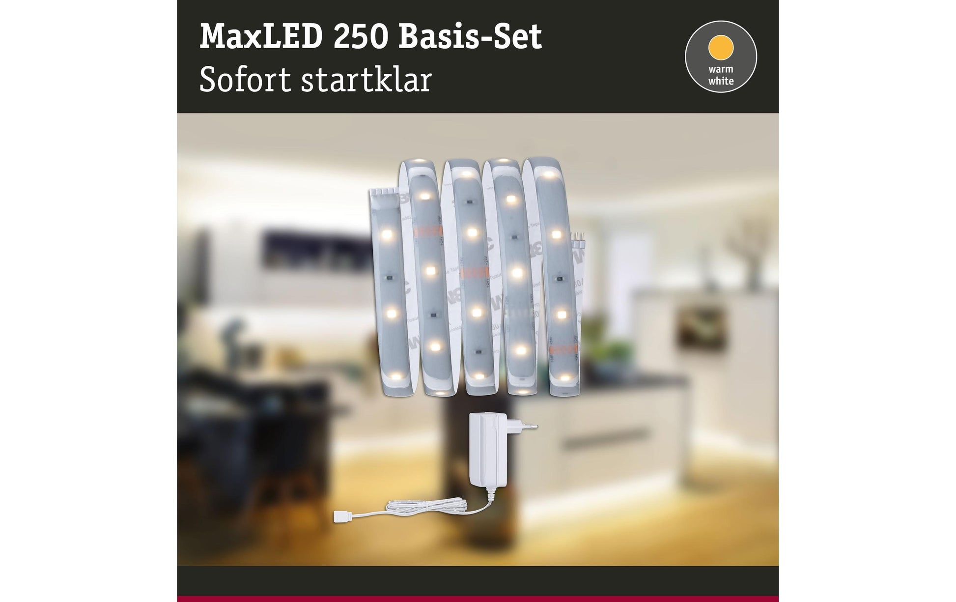 Paulmann LED-Strip MaxLED 250 Basisset – 1,5 m, 450 lm, 6 W, 2700 K, dimmbar, IP44, weiss, inkl. Netzteil