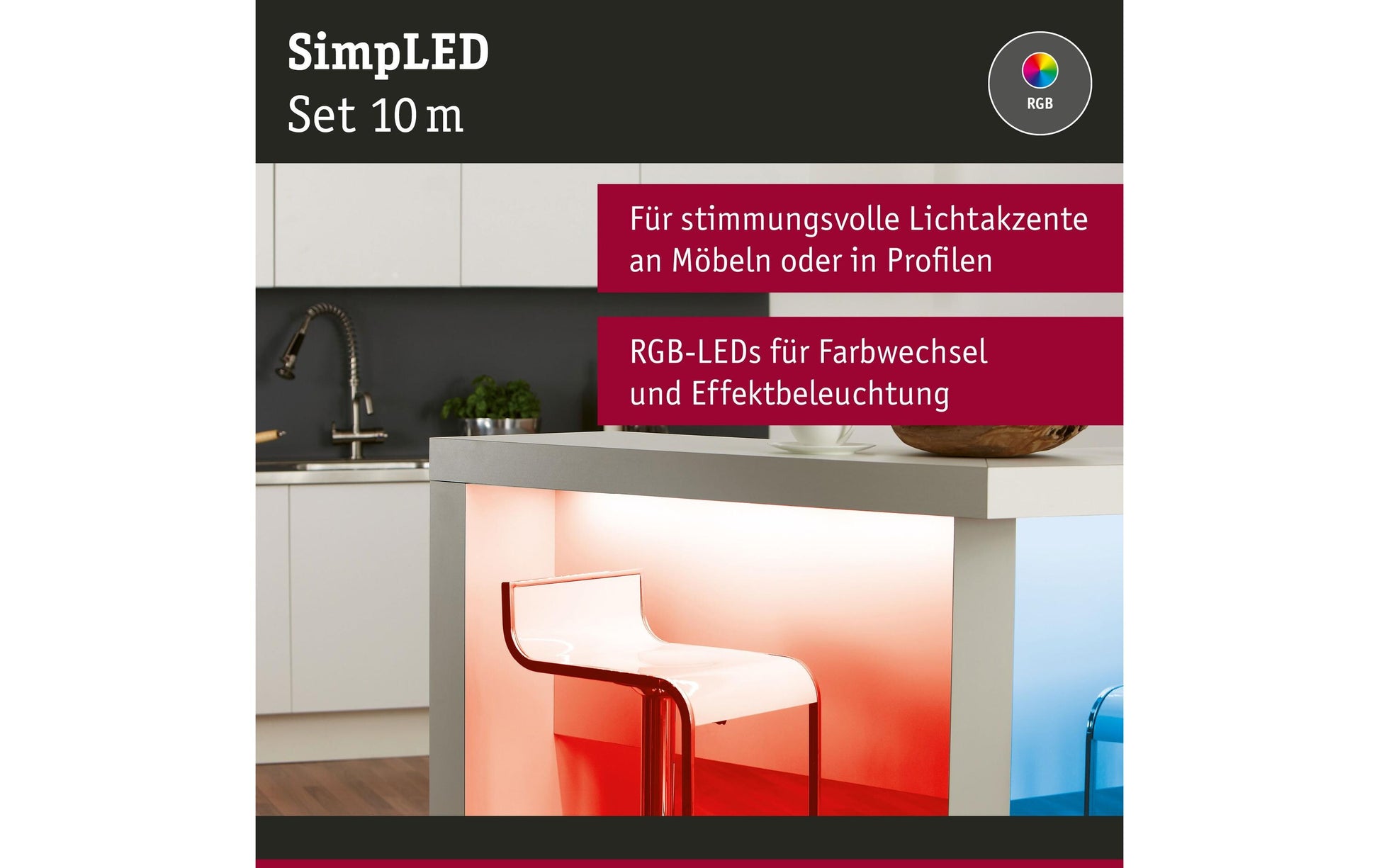 Paulmann LED-Strip – 10 m, 1010 lm, 28 W, RGB, dimmbar, weiss, Netzteil, Fernbedienung