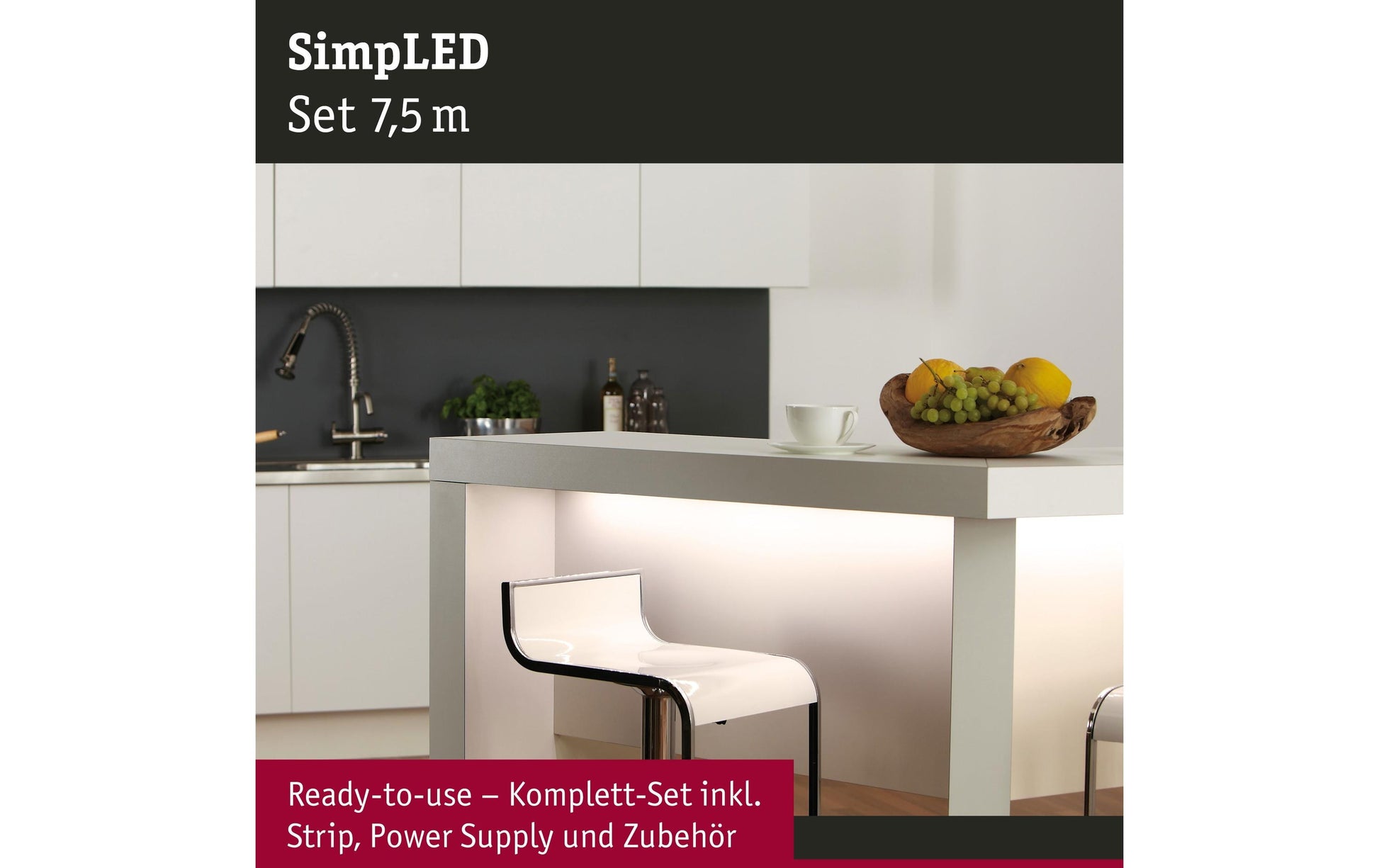 Paulmann LED-Strip SimpLED Rolle – 2er Pack, 7,5 m, 2250 lm, 20 W, 3000 K, weiss, inkl. Netzteil