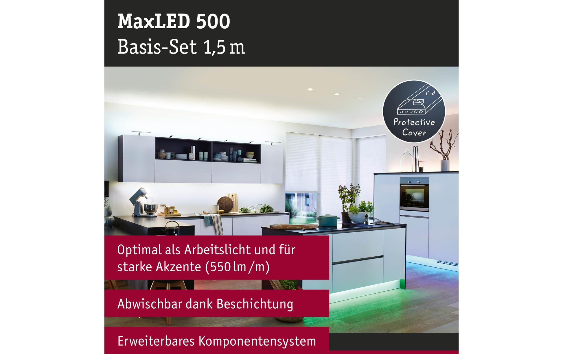 Paulmann LED-Strip MaxLED RGBW Starterset – 1,5 m, 630 lm, 18 W, RGB + 2700 K, dimmbar, weiss