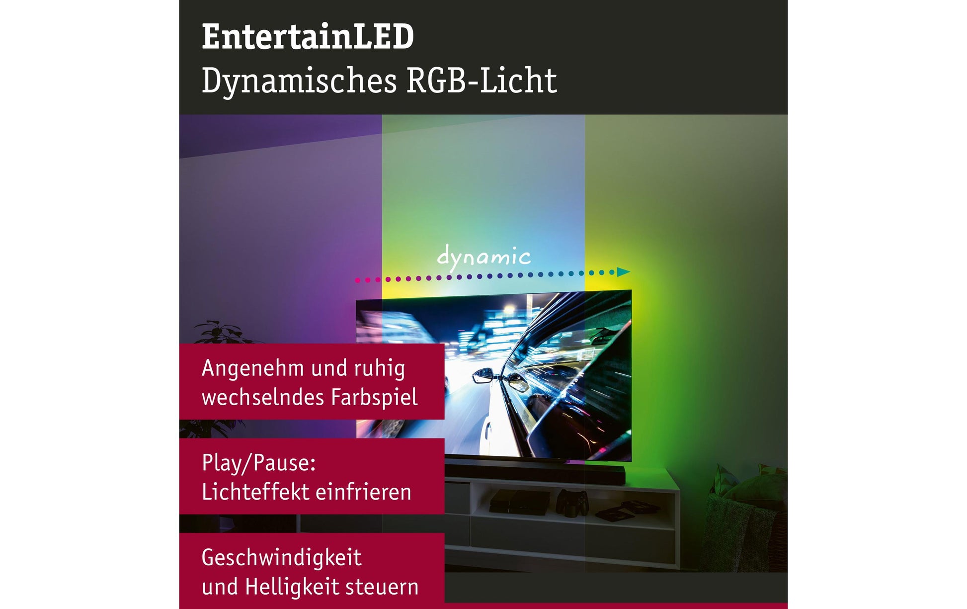 Paulmann 78880 TV-Backlight-Set – RGB, USB, dimmbar – für 55" TVs – Schwarz