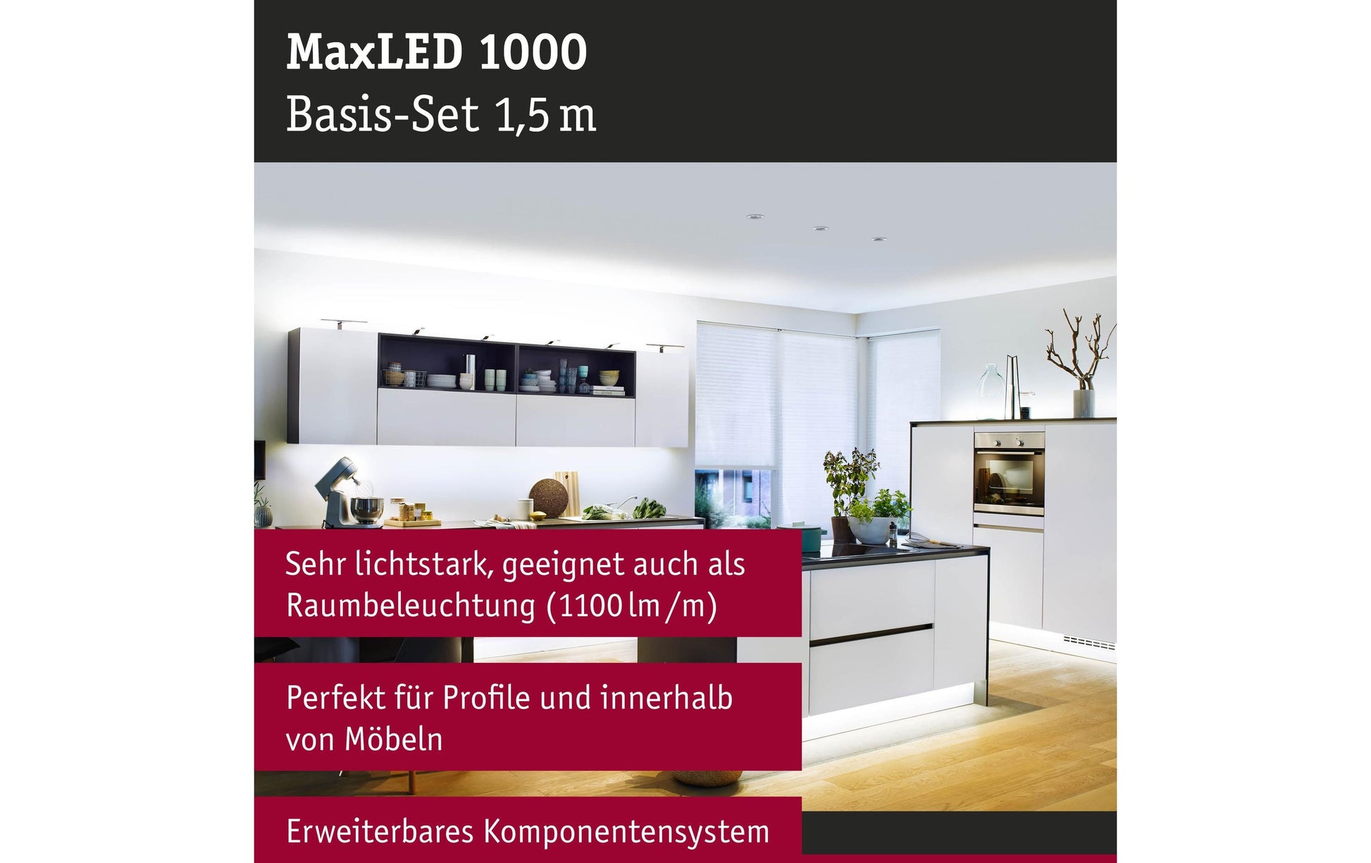 Paulmann LED-Strip – Set, 1,5 m, 1650 lm, 17 W, 6500 K, dimmbar, weiss