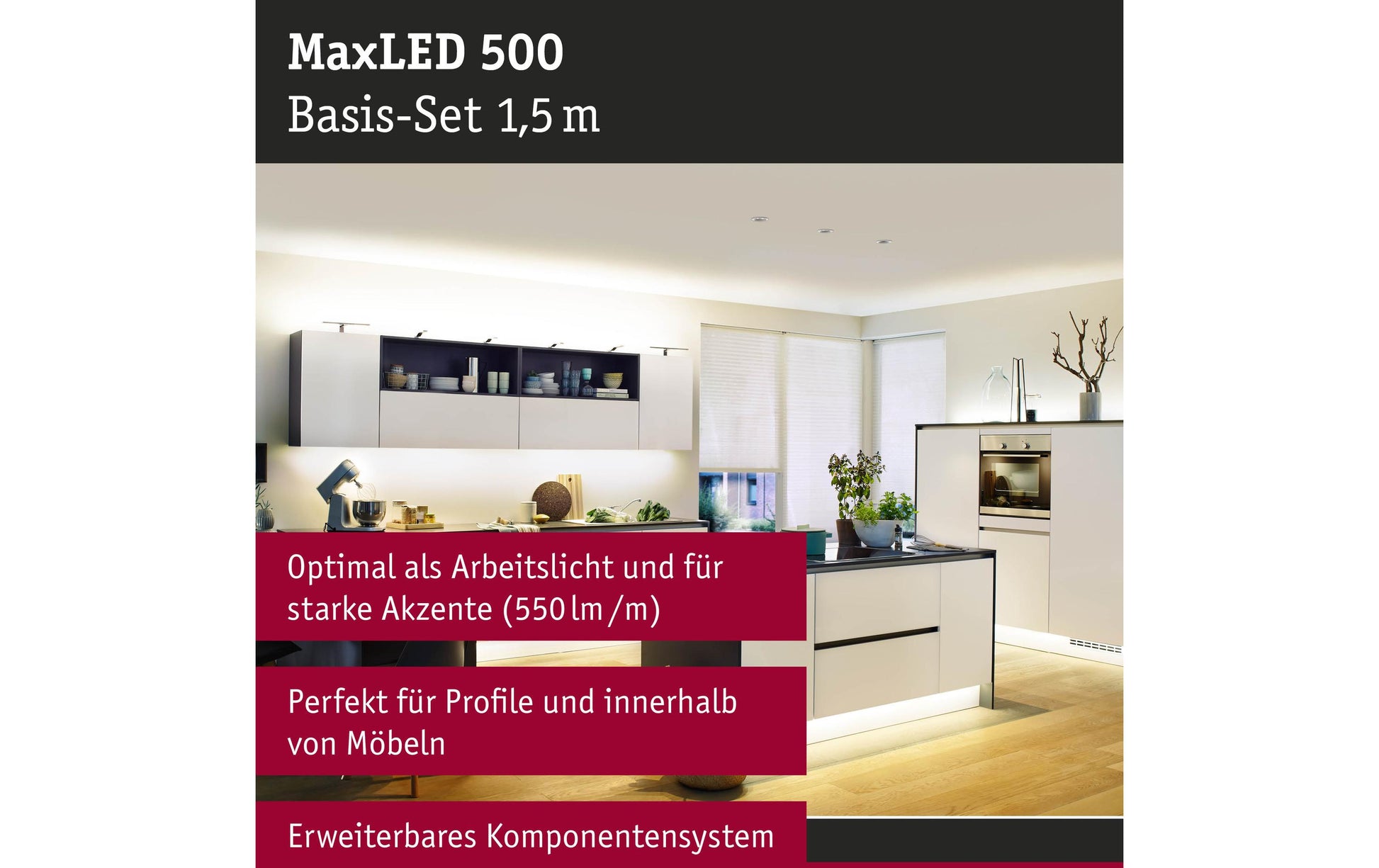 Paulmann LED-Strip MaxLED 500 – 1,5 m, 825 lm, 10 W, 2700 K, dimmbar, inkl. Netzteil, weiss