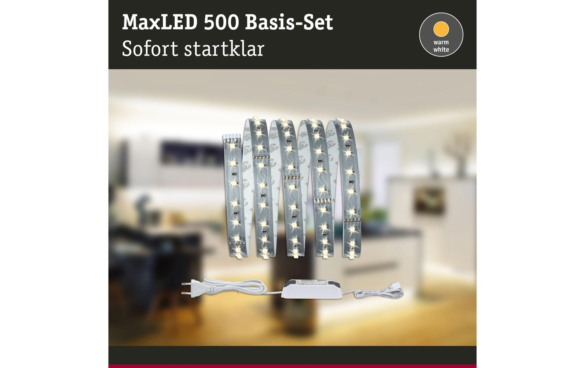 Paulmann LED-Strip MaxLED 500 – 1,5 m, 825 lm, 10 W, 2700 K, dimmbar, inkl. Netzteil, weiss