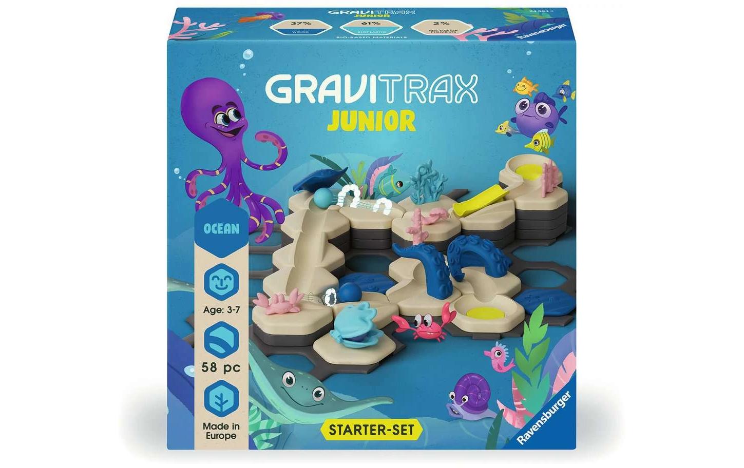 Ravensburger GraviTrax Junior Starter Set S Murmelbahn – My Ocean – 58-teilig – ab 3 J. – FSC-Holz