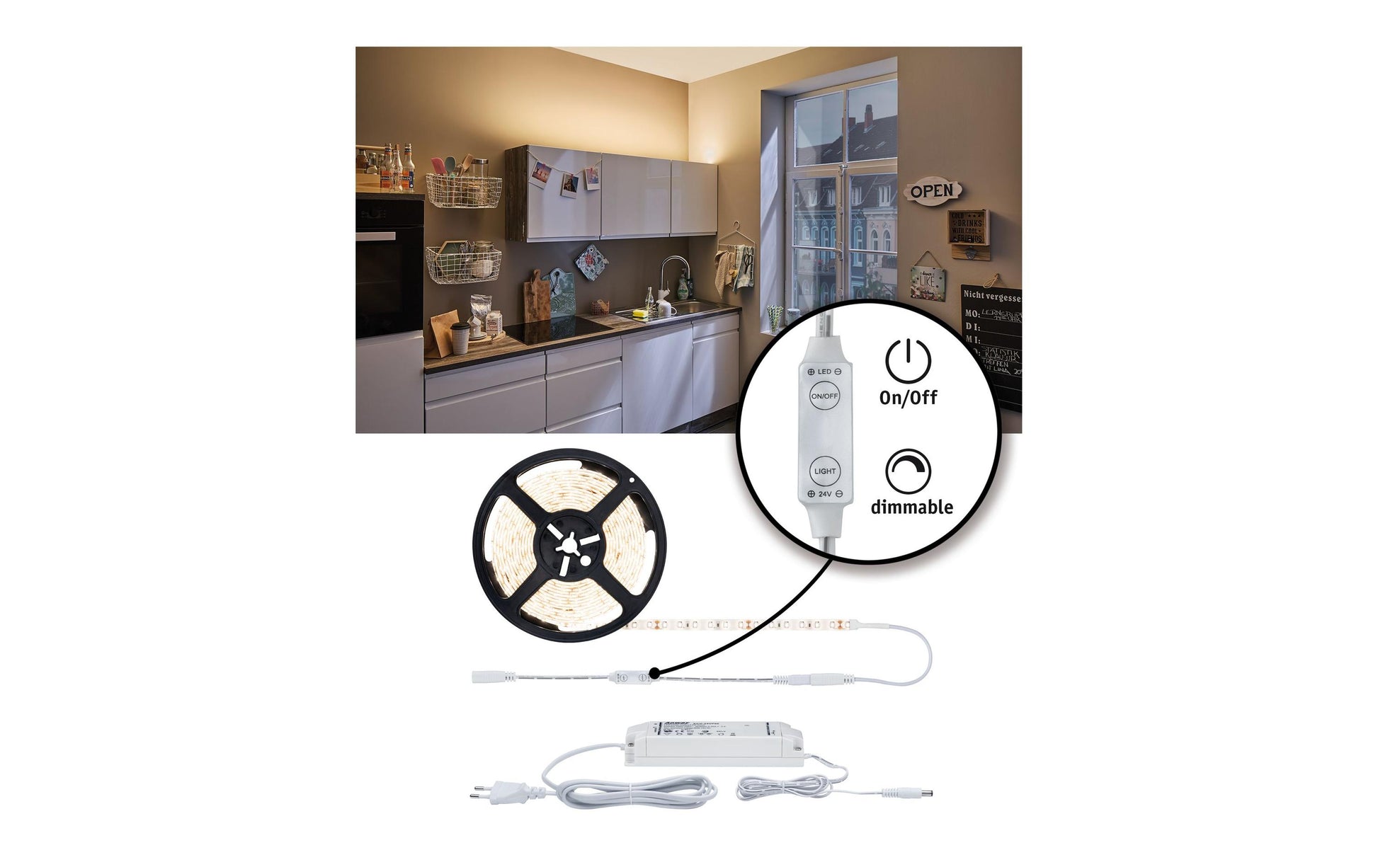 Paulmann LED-Strip – 3 m, 3300 lm, 33 W, 3000 K, dimmbar, weiss, inkl. Netzteil
