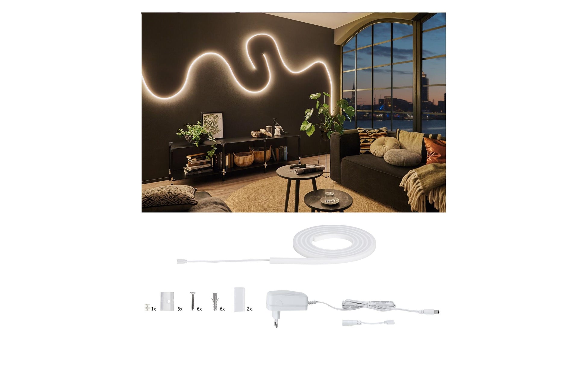 Paulmann LED-Strip – 1,5 m, 1500 lm, 21 W, 2700 K, dimmbar, weiss, mit Netzteil