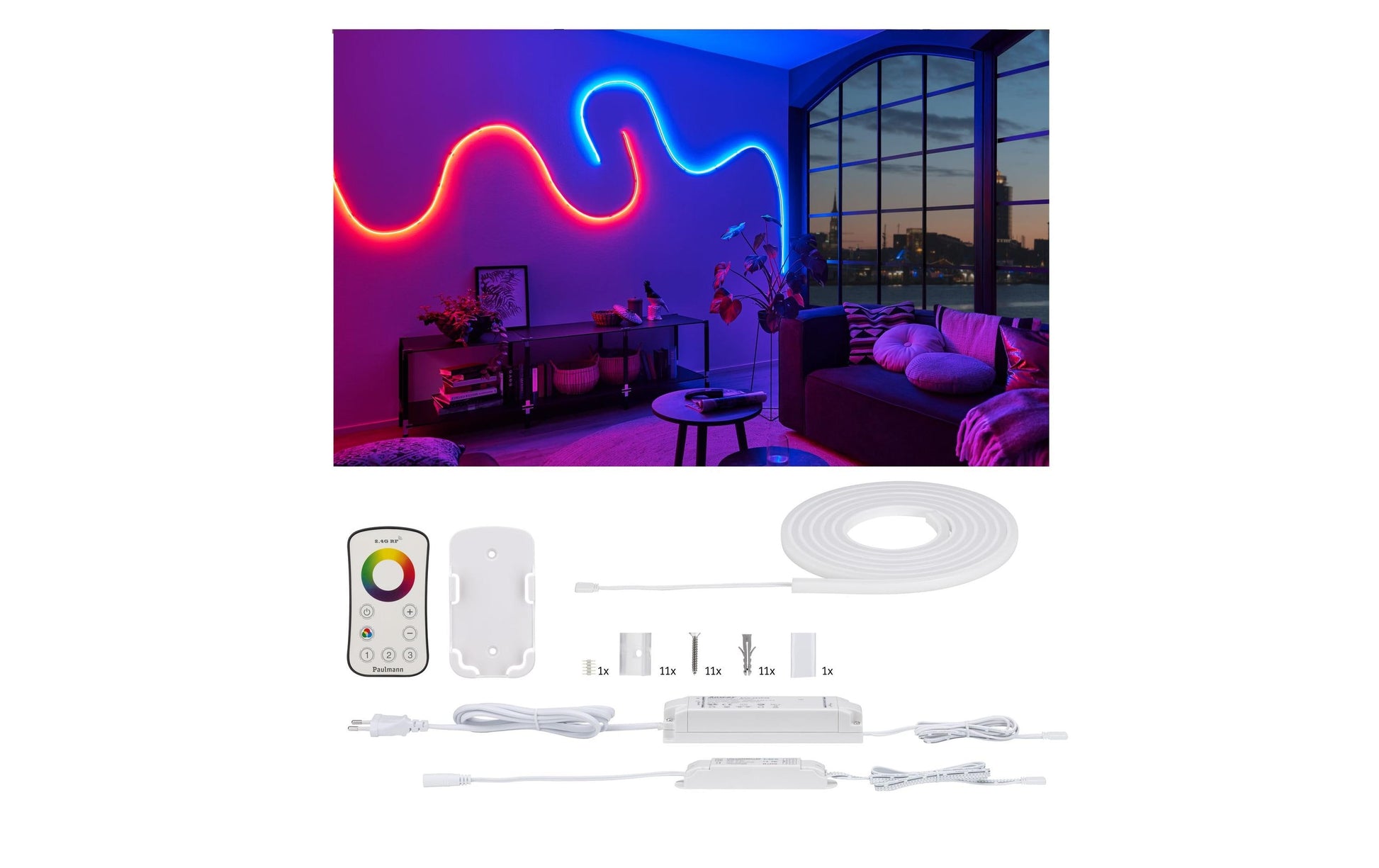 Paulmann LED-Strip – 3 m, 1200 lm, 30 W, RGB, dimmbar, weiss, inkl. Netzteil, Fernbedienung