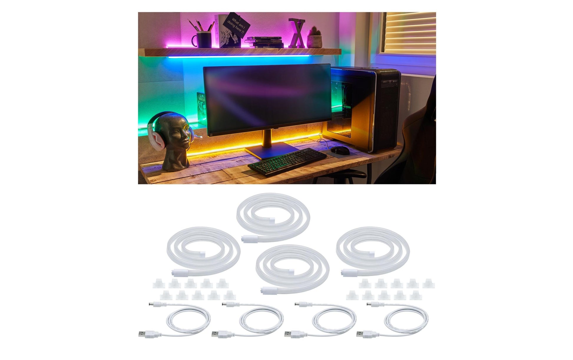 Paulmann LED-Strip – 4er Set, 1 m, 10 lm, 4,5 W, RGB, weiss, USB