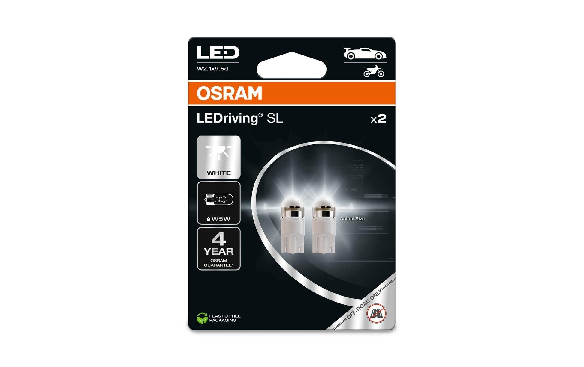 Osram LED-Leuchtmittel W2.1x9,5d (W5W) – 70 lm, 0,8 W, Kaltweiss 6000 K – 2 Stk.