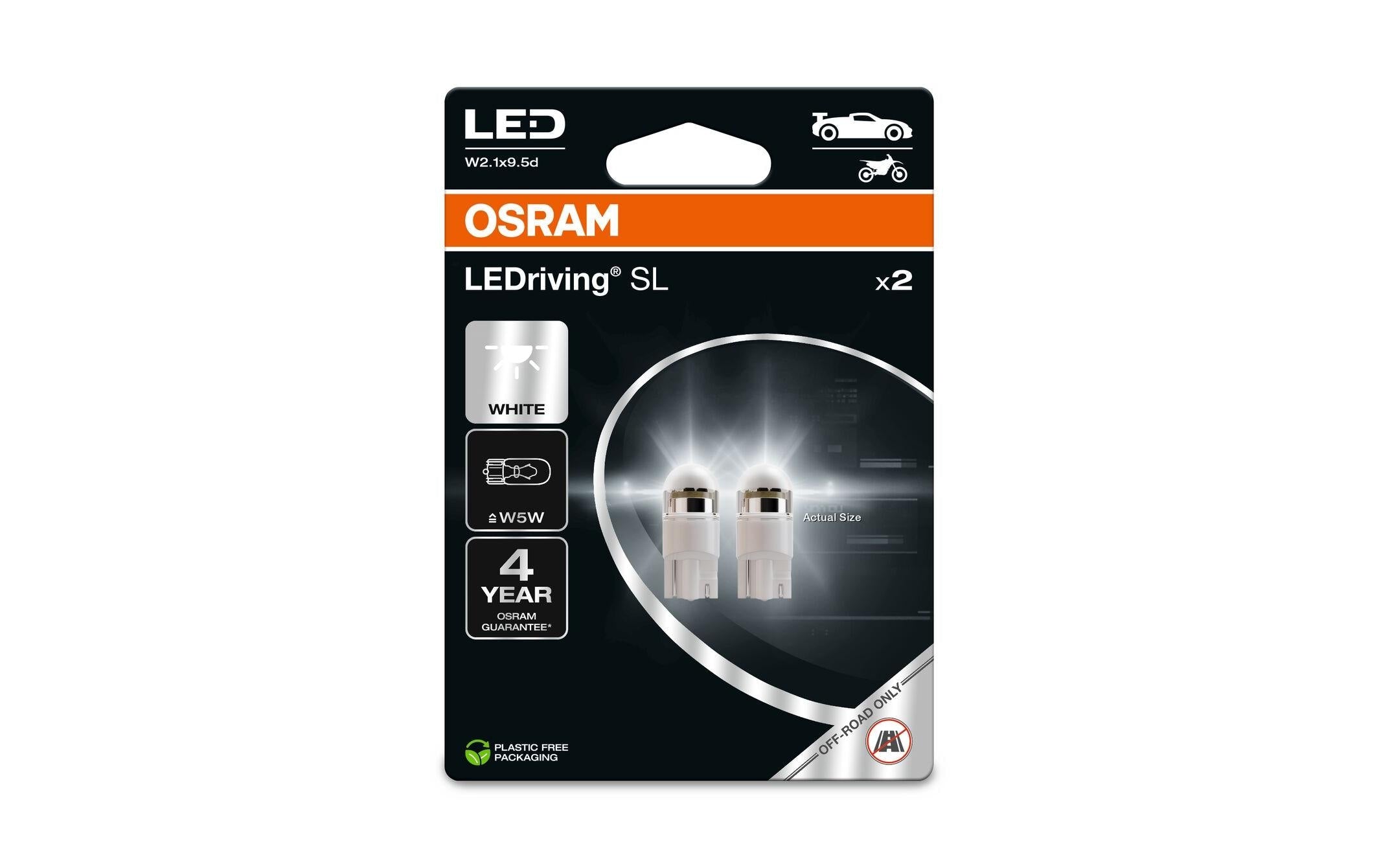 Osram LED-Leuchtmittel W2.1x9,5d (W5W) – 70 lm, 0,8 W, Kaltweiss 6000 K – 2 Stk.