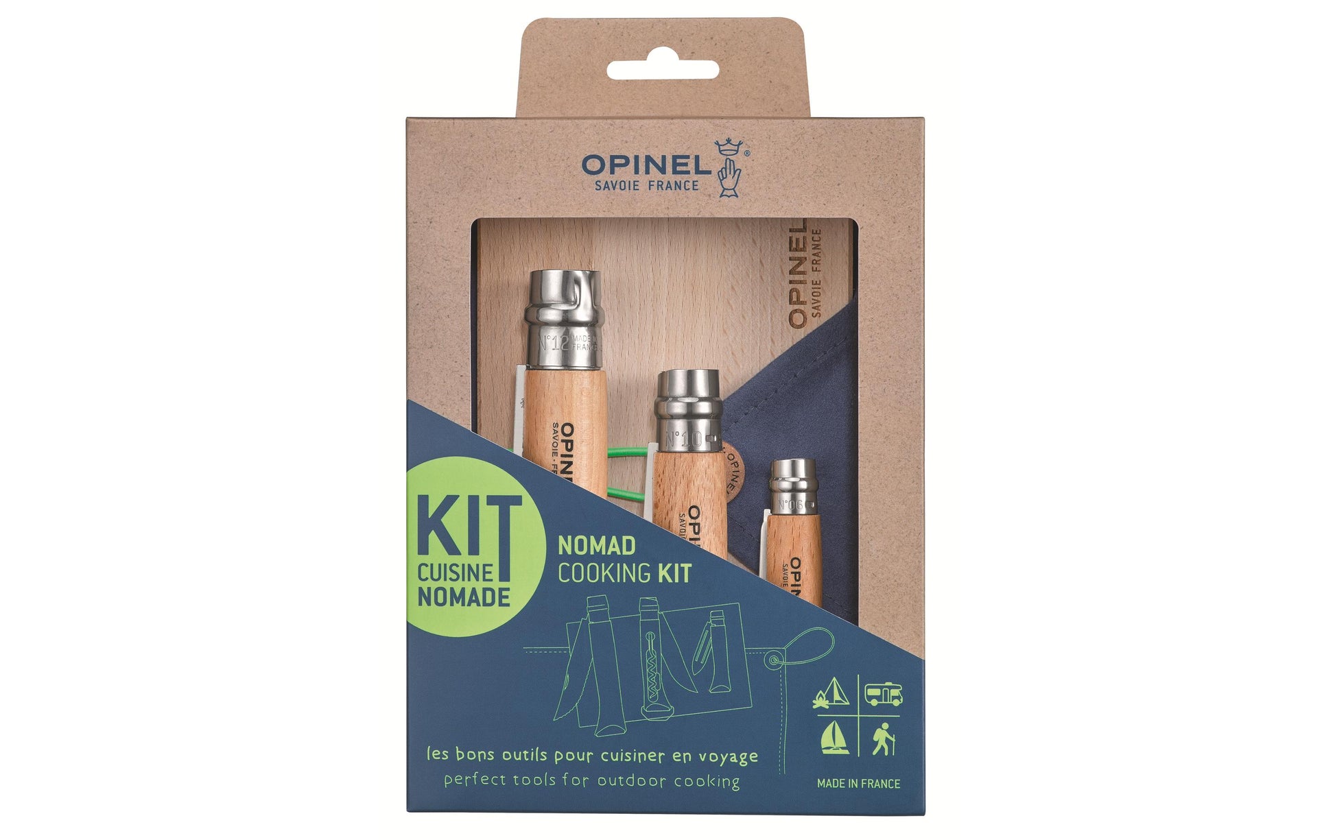 Opinel 5-teiliges Messerset, Edelstahlklingen, Holzgriff, inkl. Schneidebrett