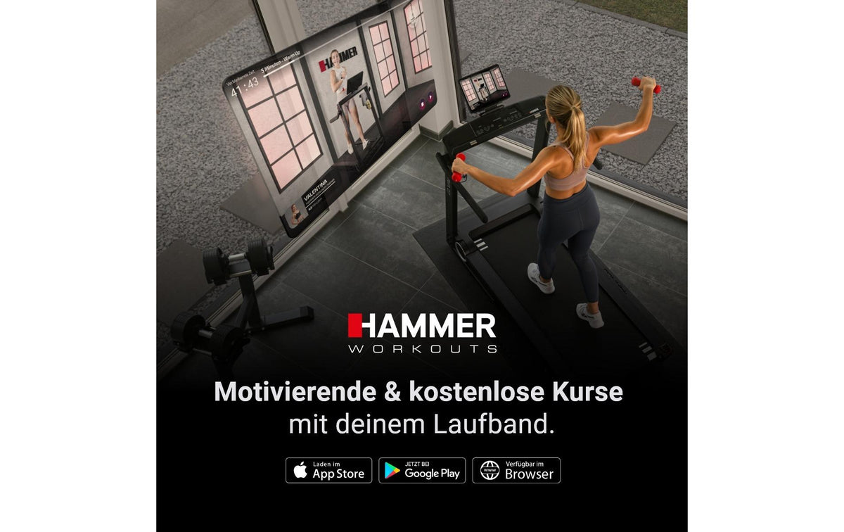 Hammer Laufband, Fly Run 2.0, 158 cm × 73 cm × 126 cm, Schwarz, zusammenklappbar