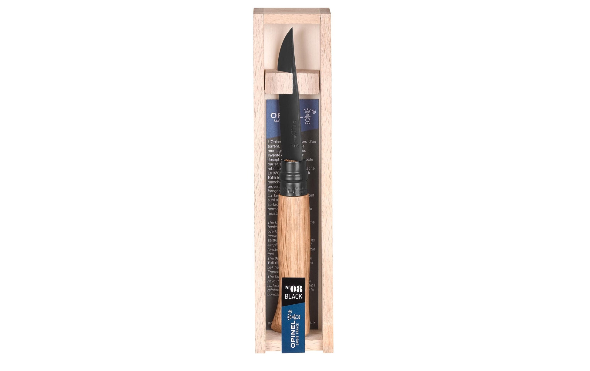 Opinel N°08 Black Oak Edition – Klappmesser, rostfreier Stahl, Holzgriff, schwarz