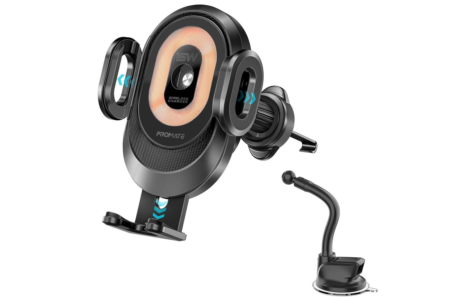 Promate PowerMount-2 – Auto-Ladehalterung (kabellos, vertikal) – Schwarz