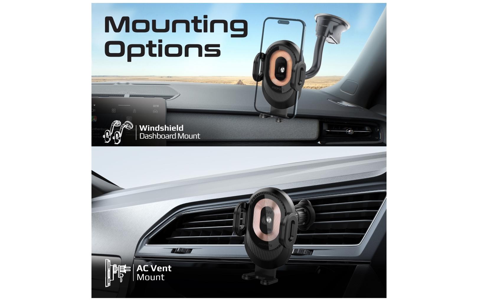Promate PowerMount-2 – Auto-Ladehalterung (kabellos, vertikal) – Schwarz