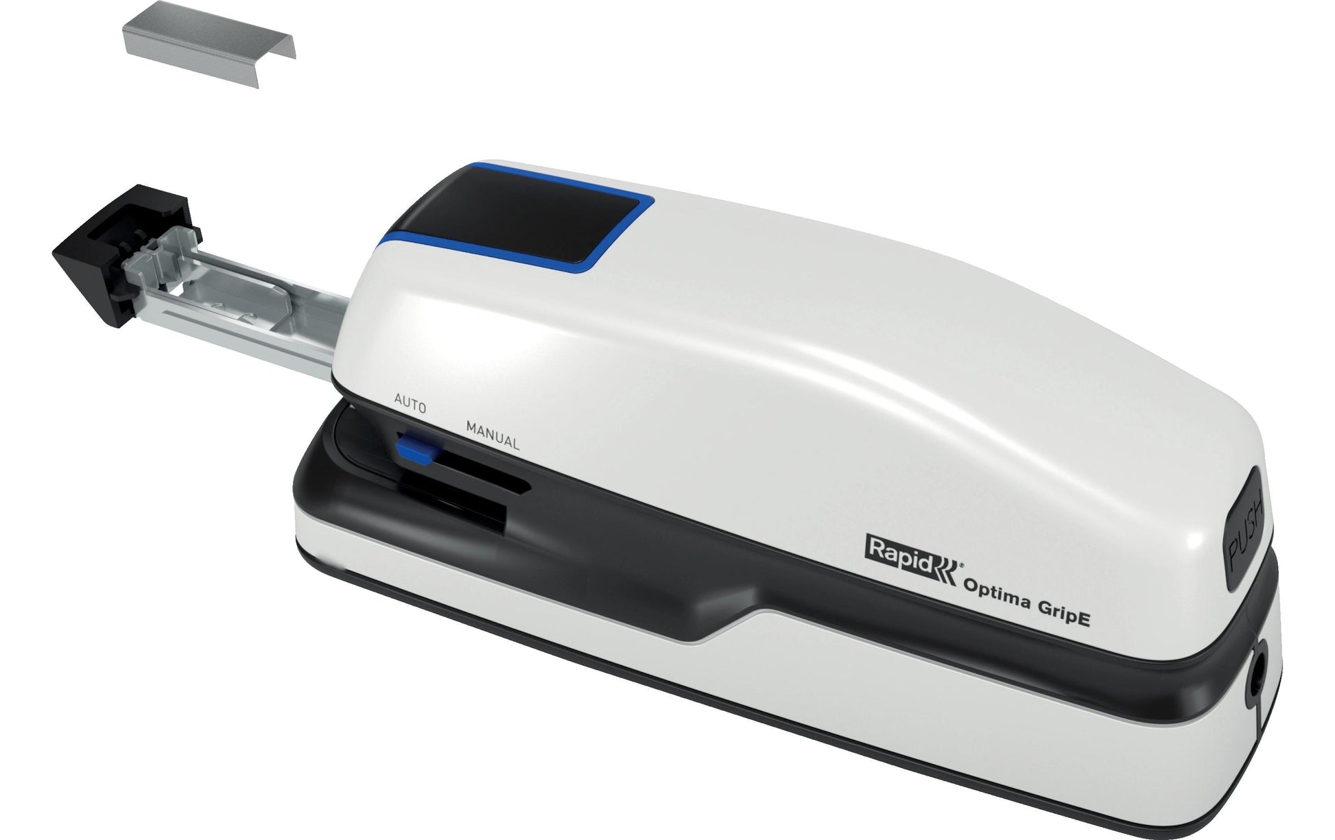 Rapid Optima Grip – Elektrischer Hefter, 20 Blatt, Einlegetiefe 26 mm, Schwarz/Silber