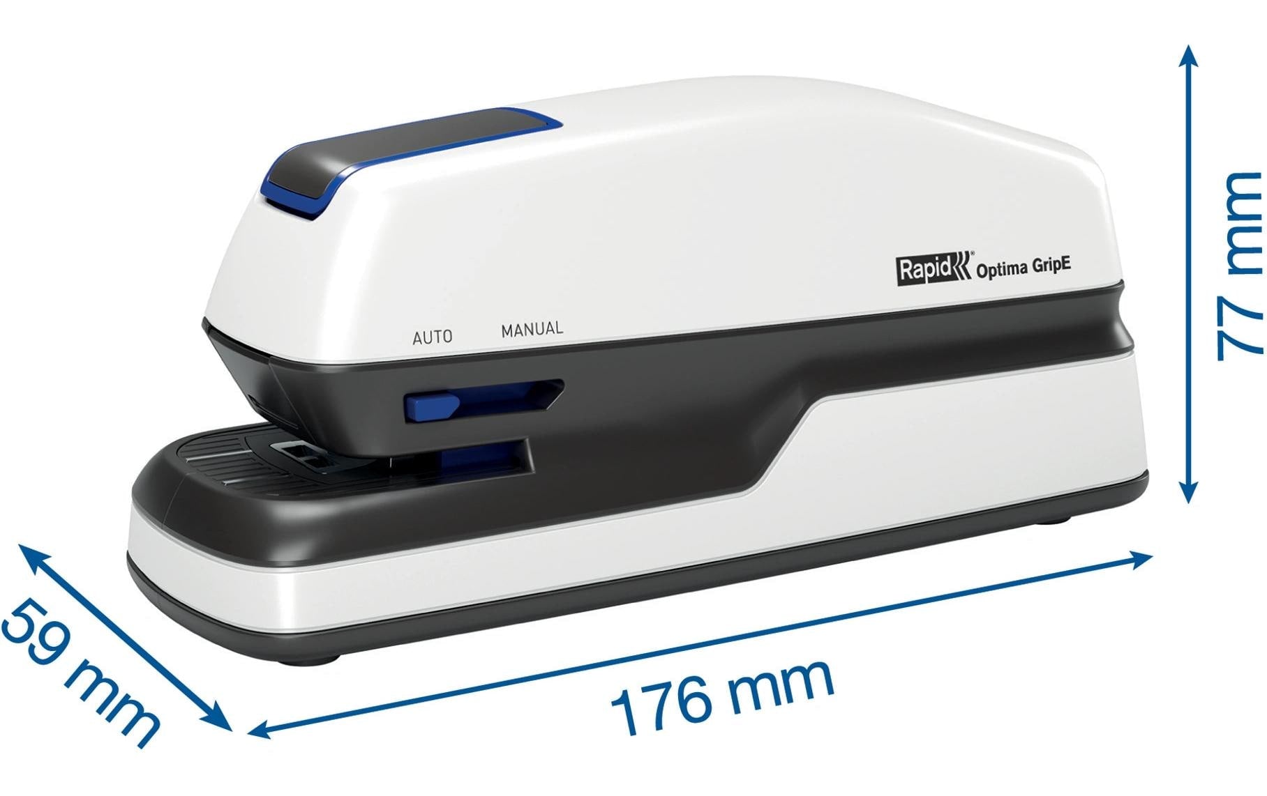 Rapid Optima Grip – Elektrischer Hefter, 20 Blatt, Einlegetiefe 26 mm, Schwarz/Silber