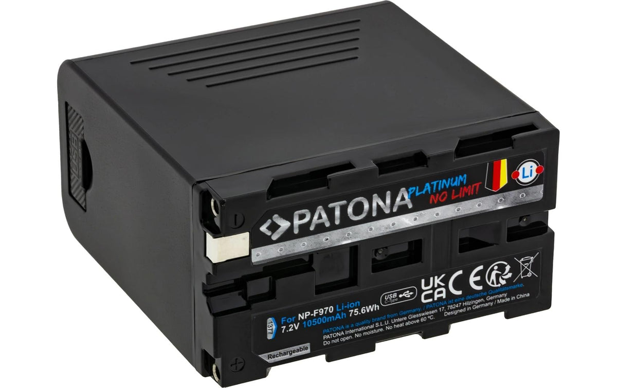 PATONA Platinum Akkupack – 10'500 mAh (75,6 Wh), PD 20 W USB-C – für Sony NP-F970, NP-F960, NP-F950