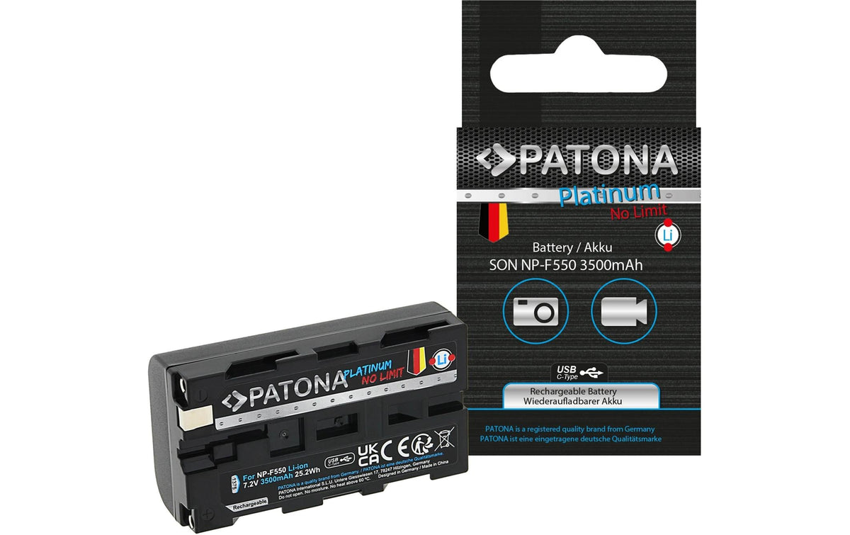 PATONA Platinum Akku 3'500 mAh, 7,2 V, USB-C – für Sony NP-F550, F330, F530 und andere