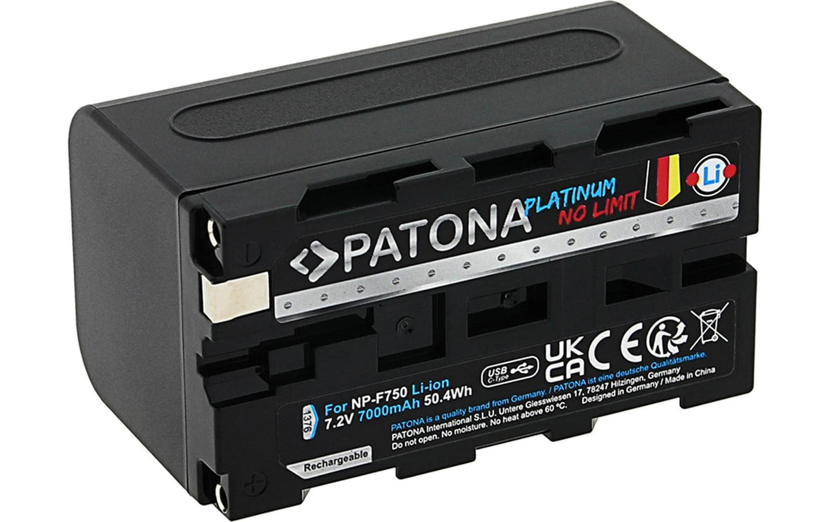 PATONA Platinum Akku – Li-Ion 7000 mAh, 7,2 V/50,4 Wh, USB-C – für Sony NP-F750, F330, F530 und andere – Schwarz