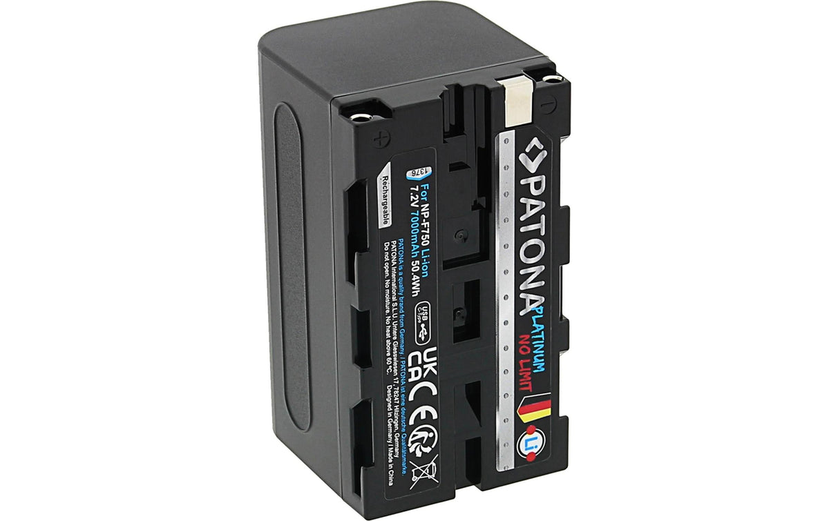PATONA Platinum Akku – Li-Ion 7000 mAh, 7,2 V/50,4 Wh, USB-C – für Sony NP-F750, F330, F530 und andere – Schwarz