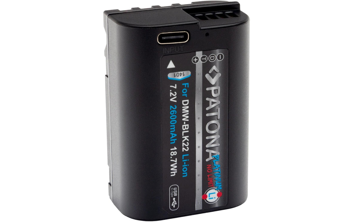 PATONA Platinum Akku DMW-BLK22 – 2600 mAh, 7,2 V, USB-C-Eingang – für Panasonic S5, G9, GH5 und andere – Schwarz