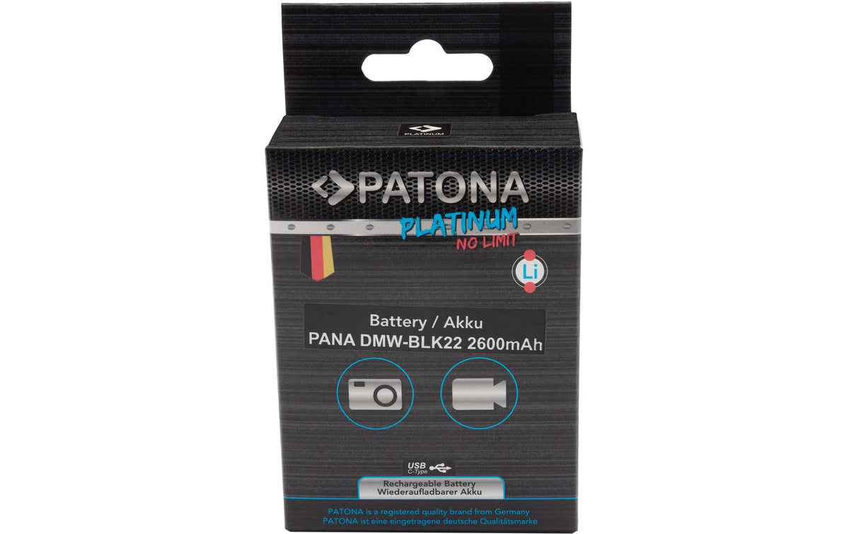 PATONA Platinum Akku DMW-BLK22 – 2600 mAh, 7,2 V, USB-C-Eingang – für Panasonic S5, G9, GH5 und andere – Schwarz