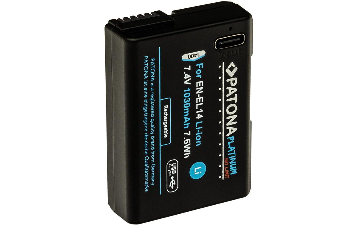 PATONA Platinum Akku – 1030 mAh, 7,4 V, Li-Ion, mit USB-C – für Nikon EN-EL14, D3100, D5100 und andere