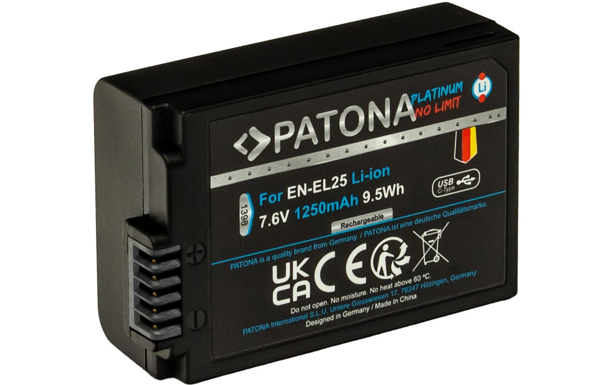 PATONA Platinum Akku – 1250 mAh, 7,6 V, USB-C – für Nikon EN-EL25, Zfc, Z50 und andere