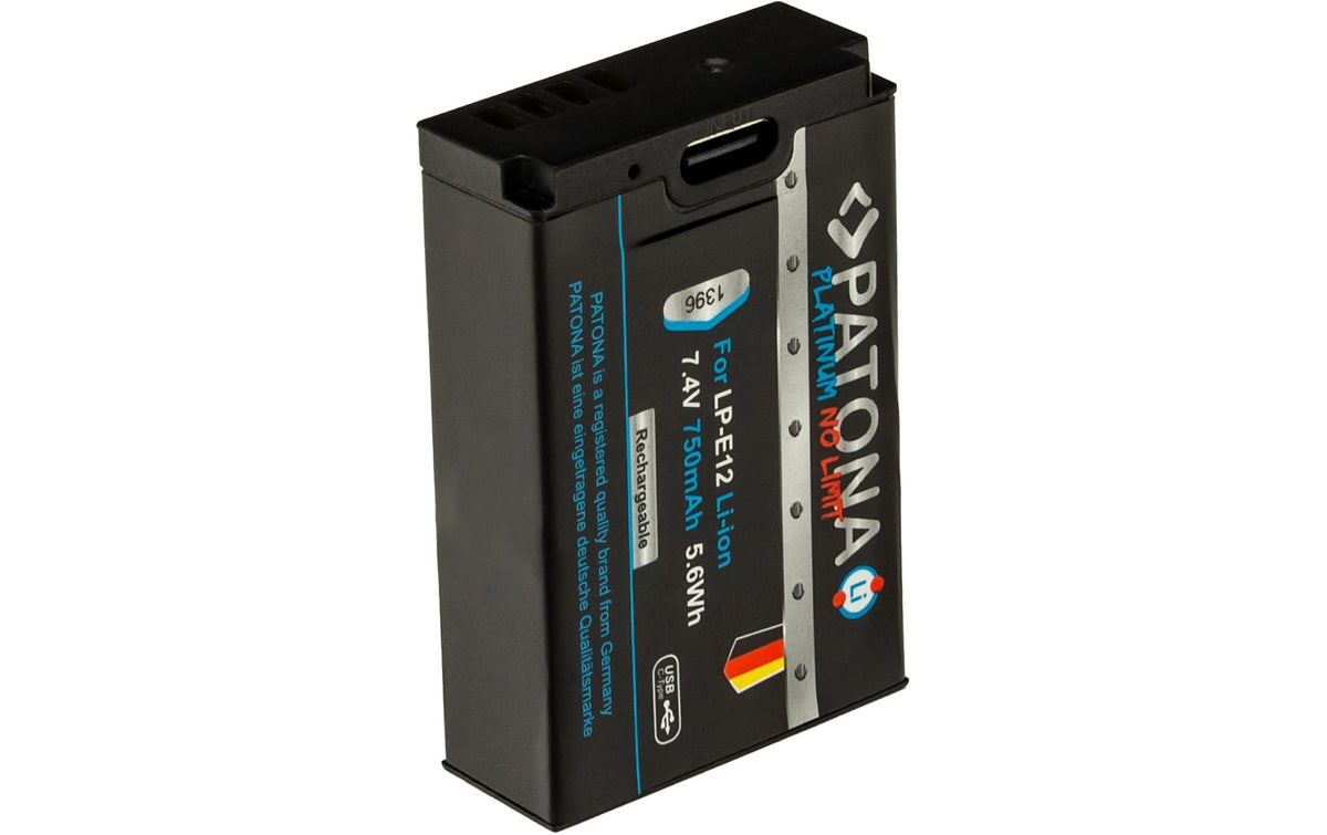 PATONA Platinum Akku LP-E12 – 750 mAh, 7,4 V, USB-C – für Canon LP-E12, EOS 100D, EOS M50 und andere