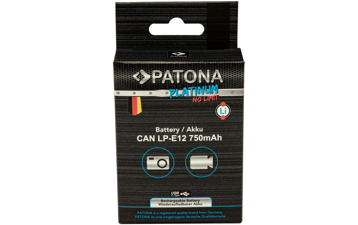 PATONA Platinum Akku LP-E12 – 750 mAh, 7,4 V, USB-C – für Canon LP-E12, EOS 100D, EOS M50 und andere