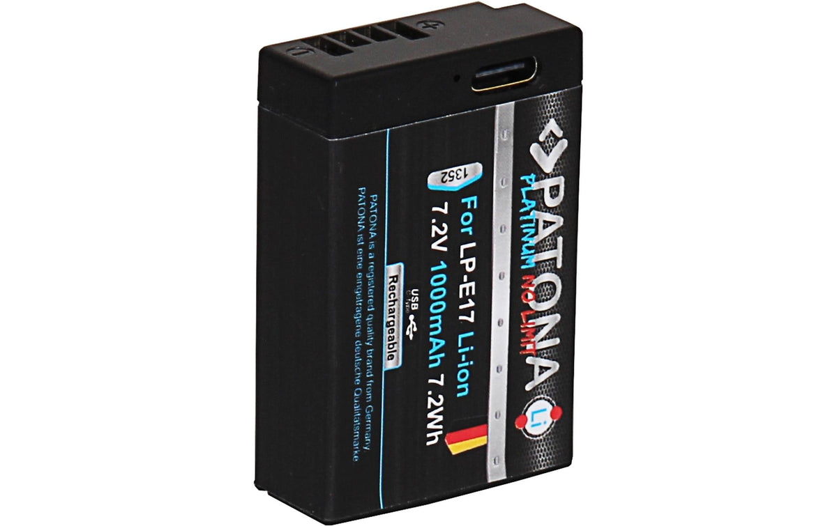 PATONA Platinum Akku LP-E17 1000 mAh 7,2 V – mit USB-C – für Canon EOS RP, 77D, 200D und andere – Schwarz