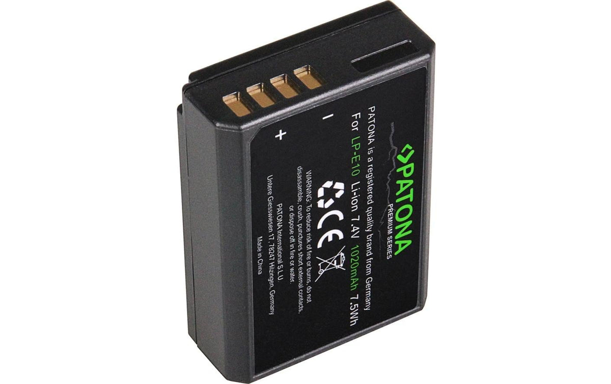 PATONA Premium Akku LP-E10 – 1020 mAh, 7,4 V (7,5 Wh) – für Canon EOS 1100D, Kiss X50, EOS Rebel T3 und andere