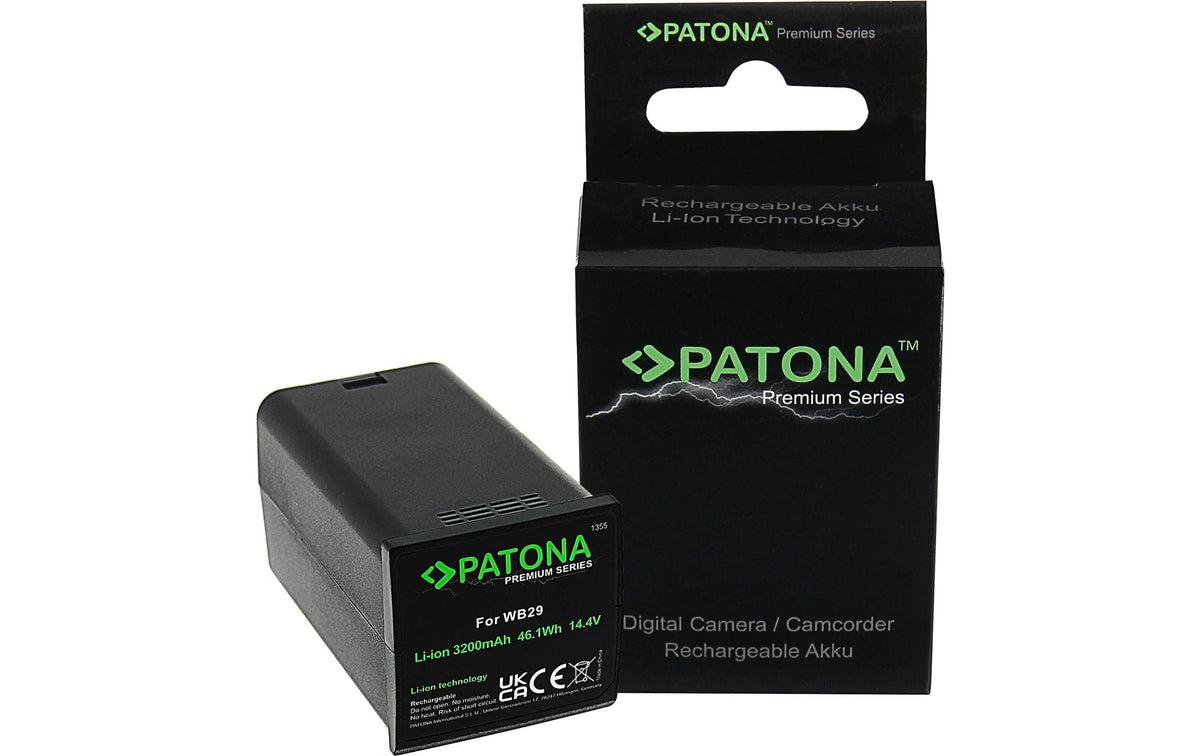 PATONA Premium Akku – Li-Ion Akku 3200 mAh (46 Wh), 14,4 V – für Godox AD200, AD200 Pro, WB29 – Schwarz