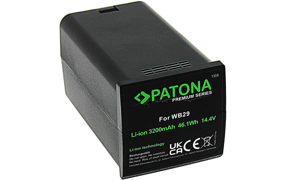 PATONA Premium Akku – Li-Ion Akku 3200 mAh (46 Wh), 14,4 V – für Godox AD200, AD200 Pro, WB29 – Schwarz