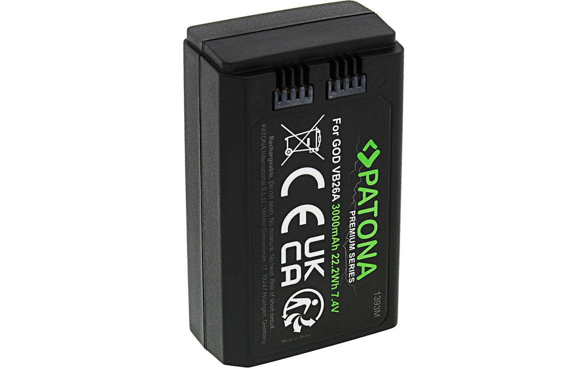 PATONA VB26 Akku – 3000 mAh, 7,4 V, 22,2 Wh Li-Ion – für Godox VB26, VB26A, V1 und andere