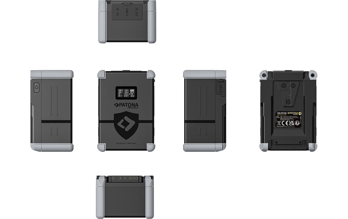 PATONA V99-PD100 V-Mount Akku – 99 Wh, 14,54 V, USB-C, USB-A, D-Tap, 2× DC-out – für Universal