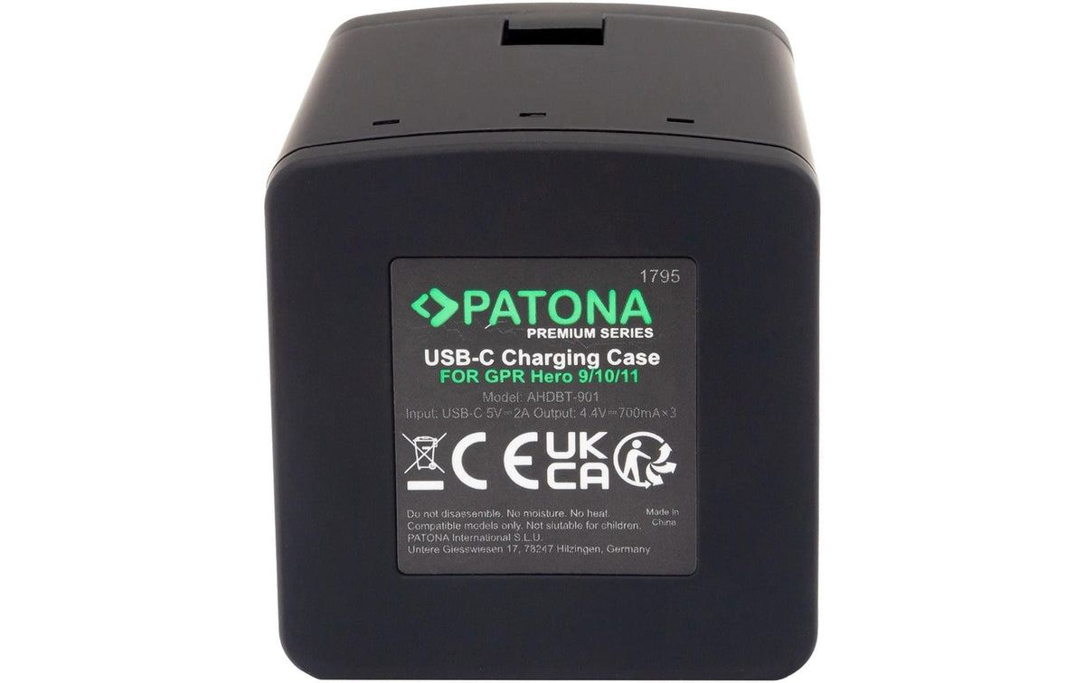 PATONA Ladebox 1795 – 3-fach, USB, schwarz – für GoPro AHDBT901, ADBAT001, ADDBD-211