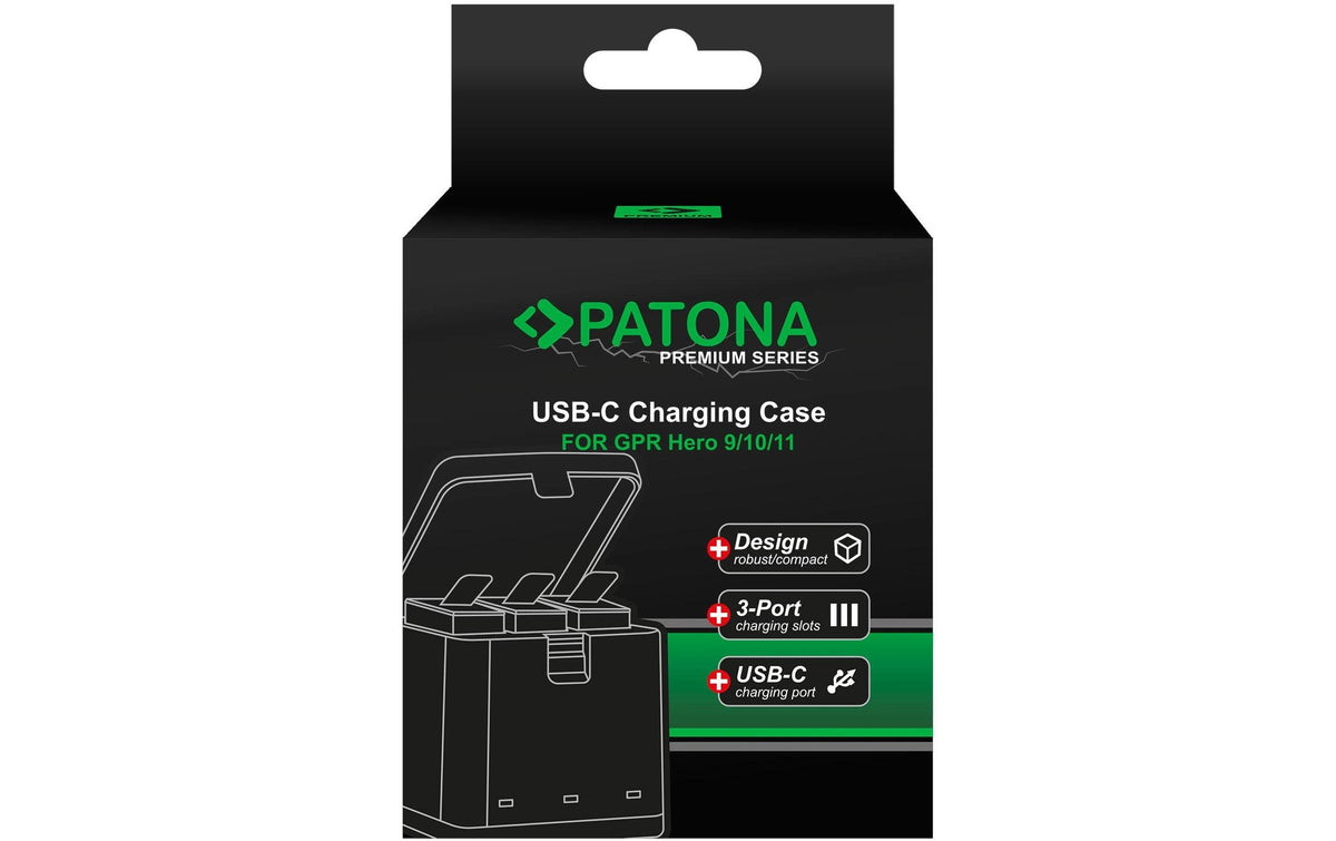 PATONA Ladebox 1795 – 3-fach, USB, schwarz – für GoPro AHDBT901, ADBAT001, ADDBD-211