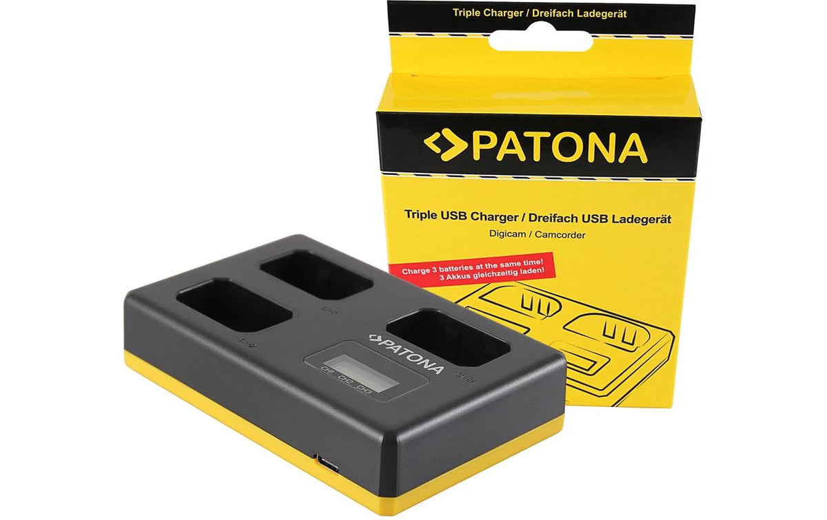 PATONA USB Triple Akkulader – für Sony NP-FW50, NEX-3, NEX-3A und andere – 3-fach, USB