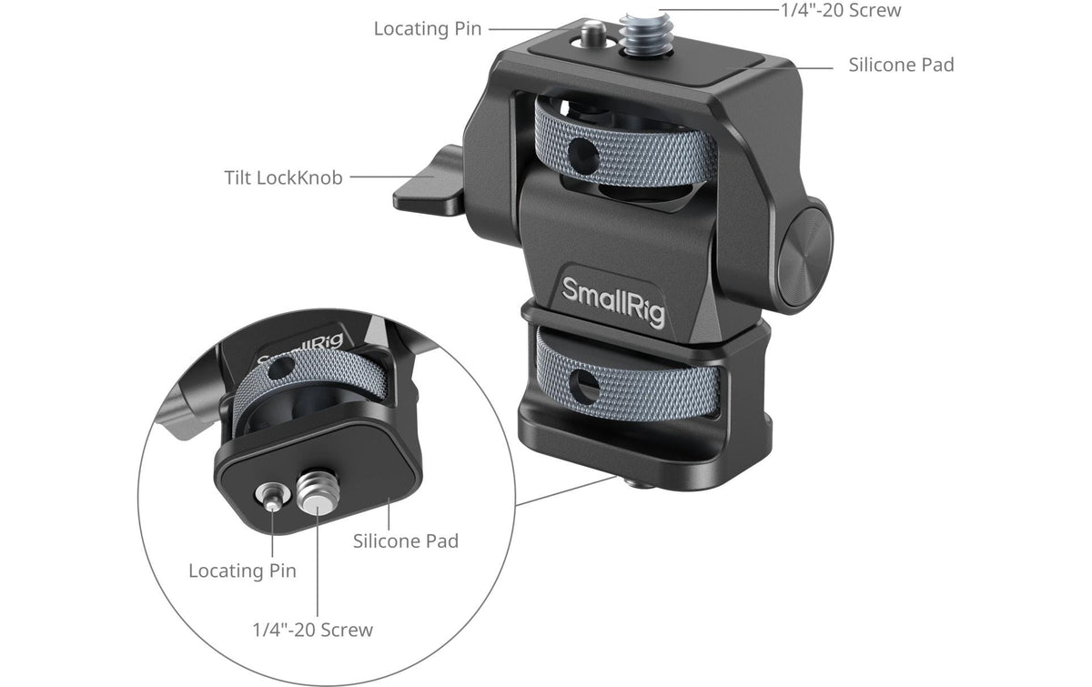 SmallRig 4886 Monitor-Halterung – 1/4-20" Gewinde, 360° drehbar – Aluminium, Schwarz