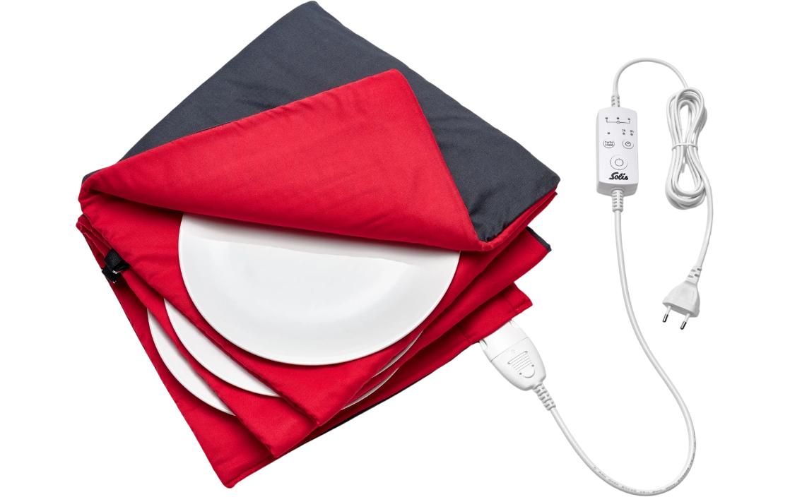 Solis Tellerwärmer Typ 8651 – 10 Teller, Ø 32 cm, Textil, waschbar – Schwarz/Rot