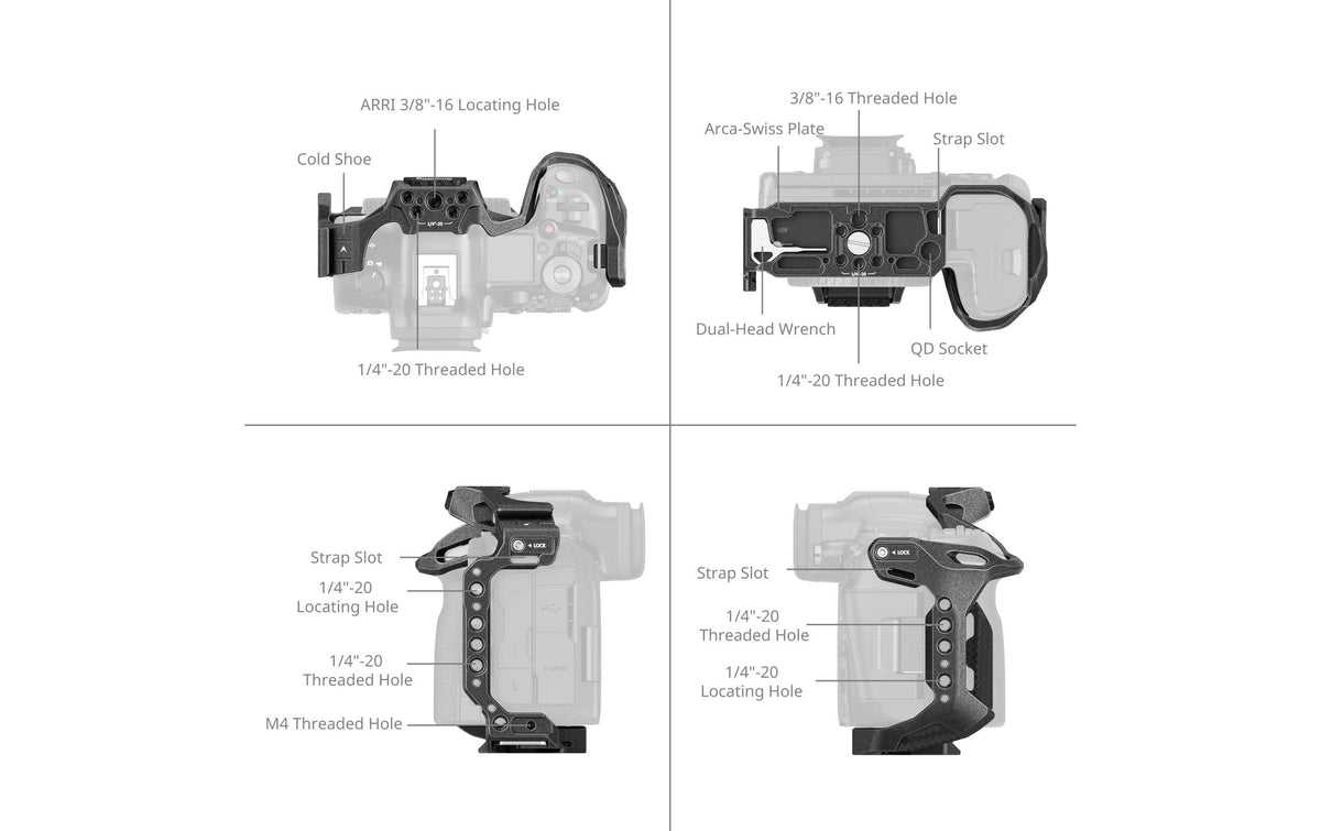 SmallRig Black Mamba 4975 Cage – Aluminium, 153 × 74 × 115,5 mm, 1/4", 3/8" Gewinde – für Canon EOS R5 Mark II