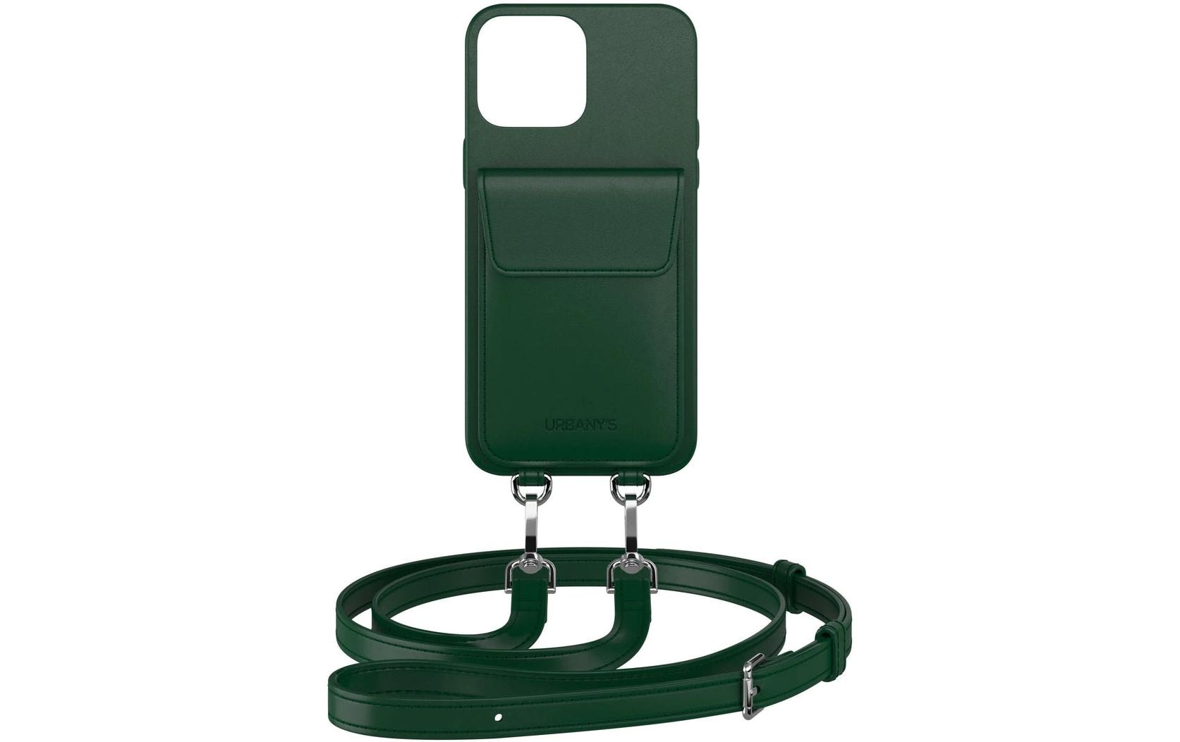 Urbany's Necklace-Hülle – für Apple iPhone 16 – Racing Green – Kunstleder – mit Kartenfach, mit Kordel