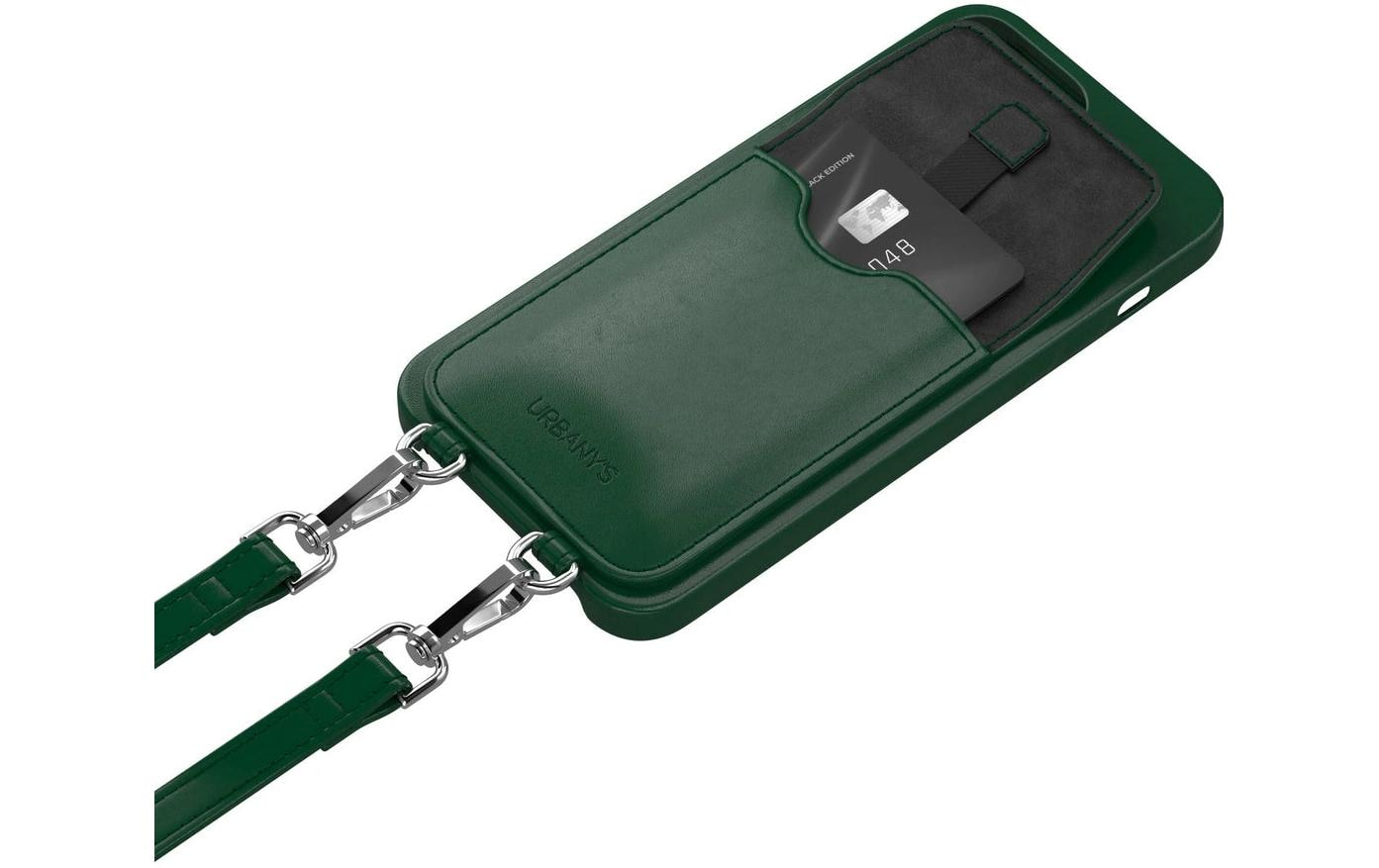 Urbany's Necklace-Hülle – für Apple iPhone 16 Plus – Grün – Recycling-Leder – mit Kartenfach, mit Kordel